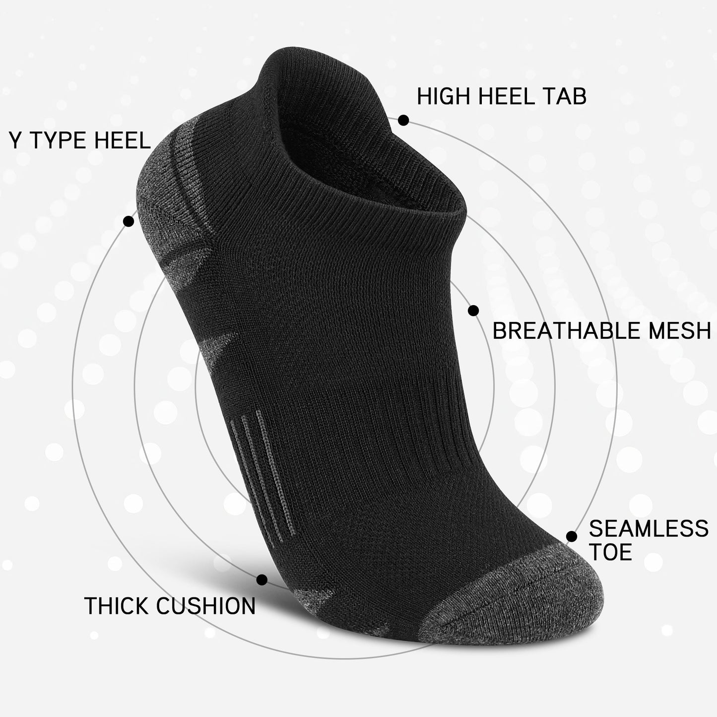 6 Pack Men's Ankle Socks Athletic Socks with Cushion Low Cut Socks Sports Socks for Women Men 6-9/9-12/12-14