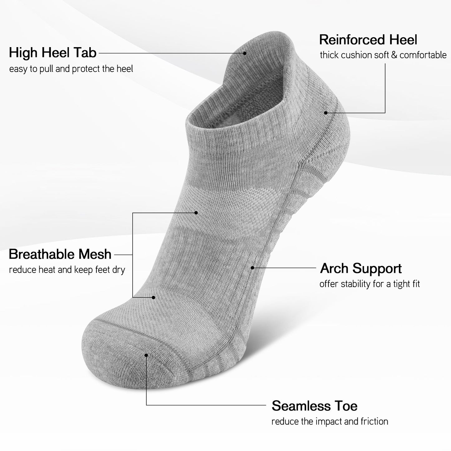 6 Pack Men's Ankle Socks Athletic Socks with Cushion Low Cut Socks Sports Socks for Women Men 6-9/9-12/12-14
