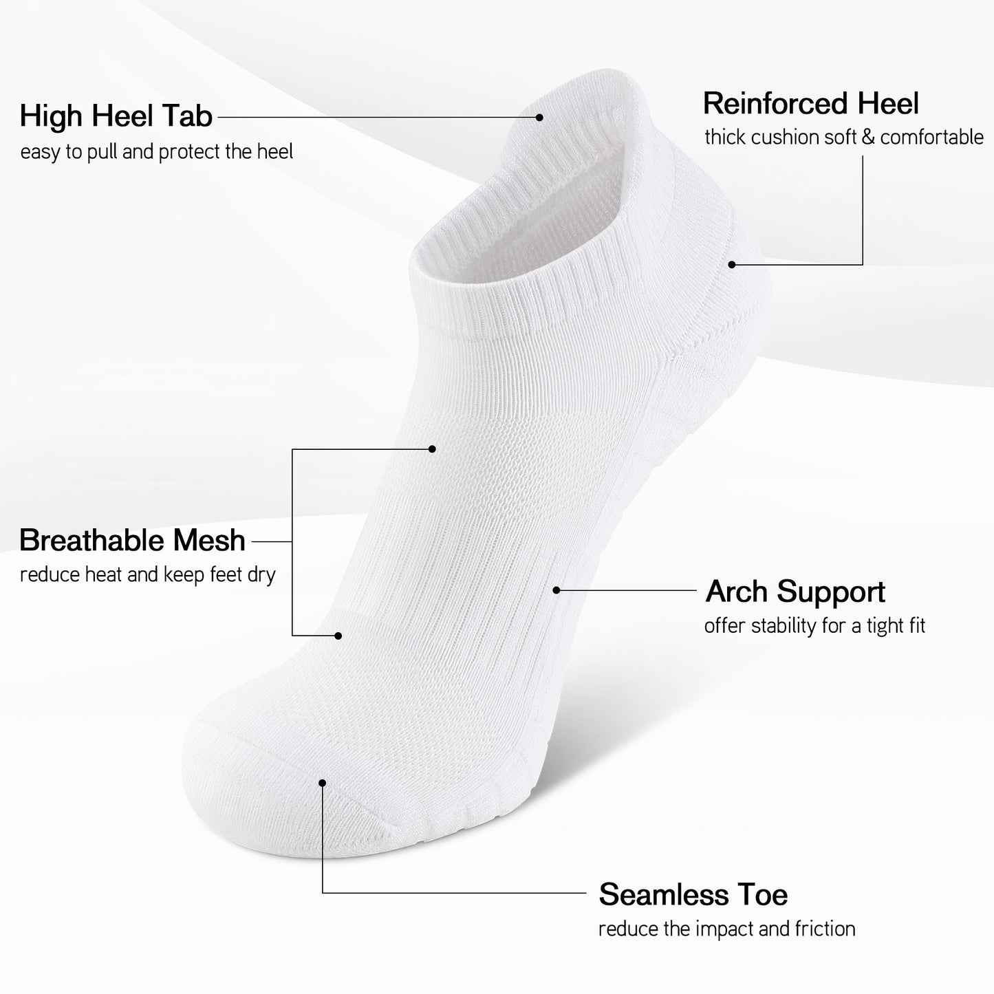 6 Pack Men's Ankle Socks Athletic Socks with Cushion Low Cut Socks Sports Socks for Women Men 6-9/9-12/12-14