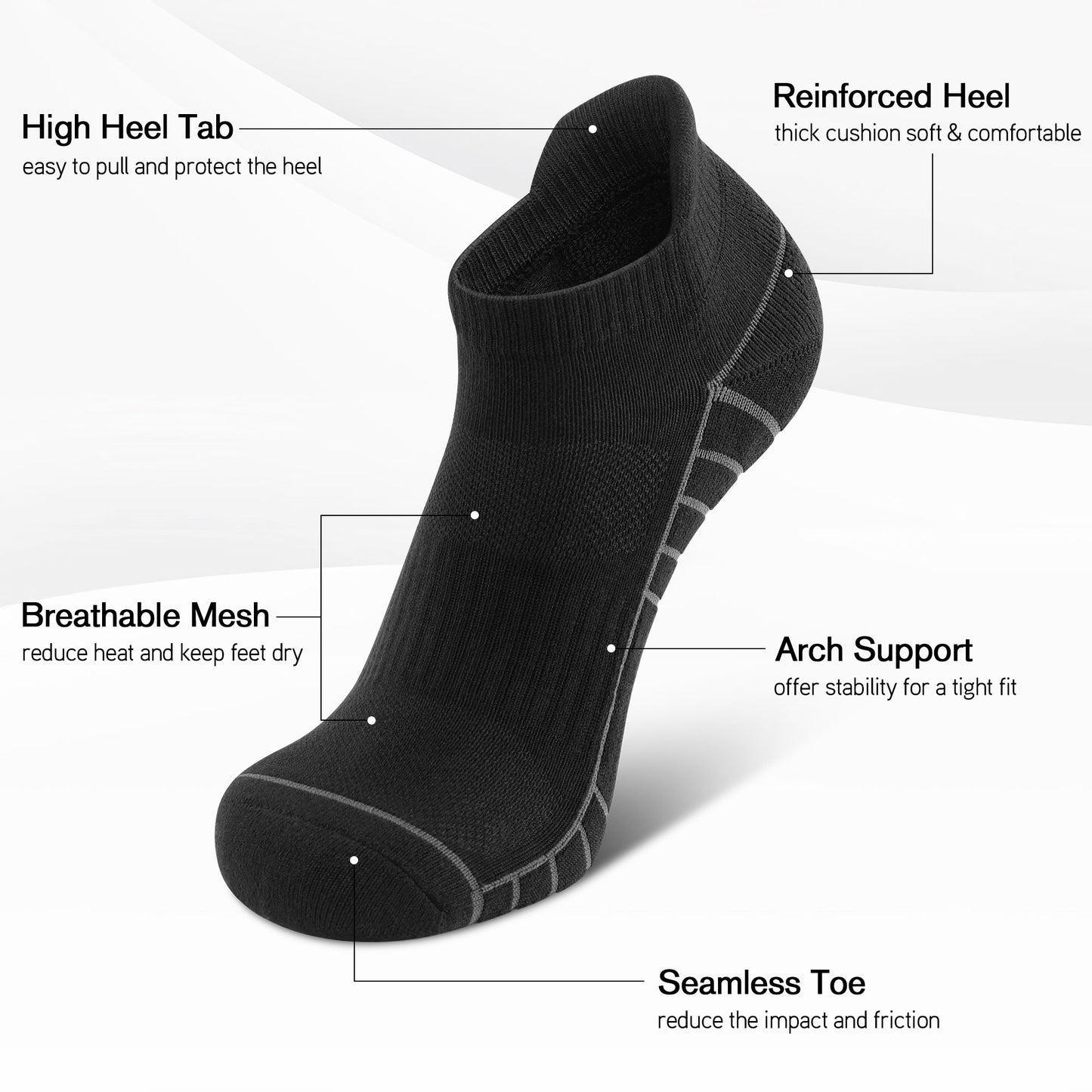 6 Pack Men's Ankle Socks Athletic Socks with Cushion Low Cut Socks Sports Socks for Women Men 6-9/9-12/12-14
