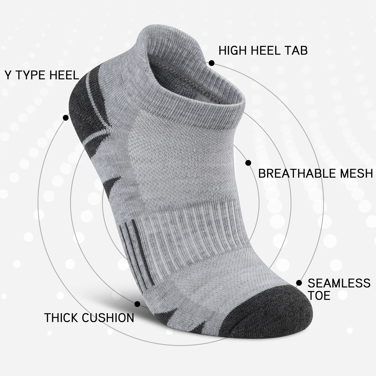 6 Pack Men's Ankle Socks Athletic Socks with Cushion Low Cut Socks Sports Socks for Women Men 6-9/9-12/12-14