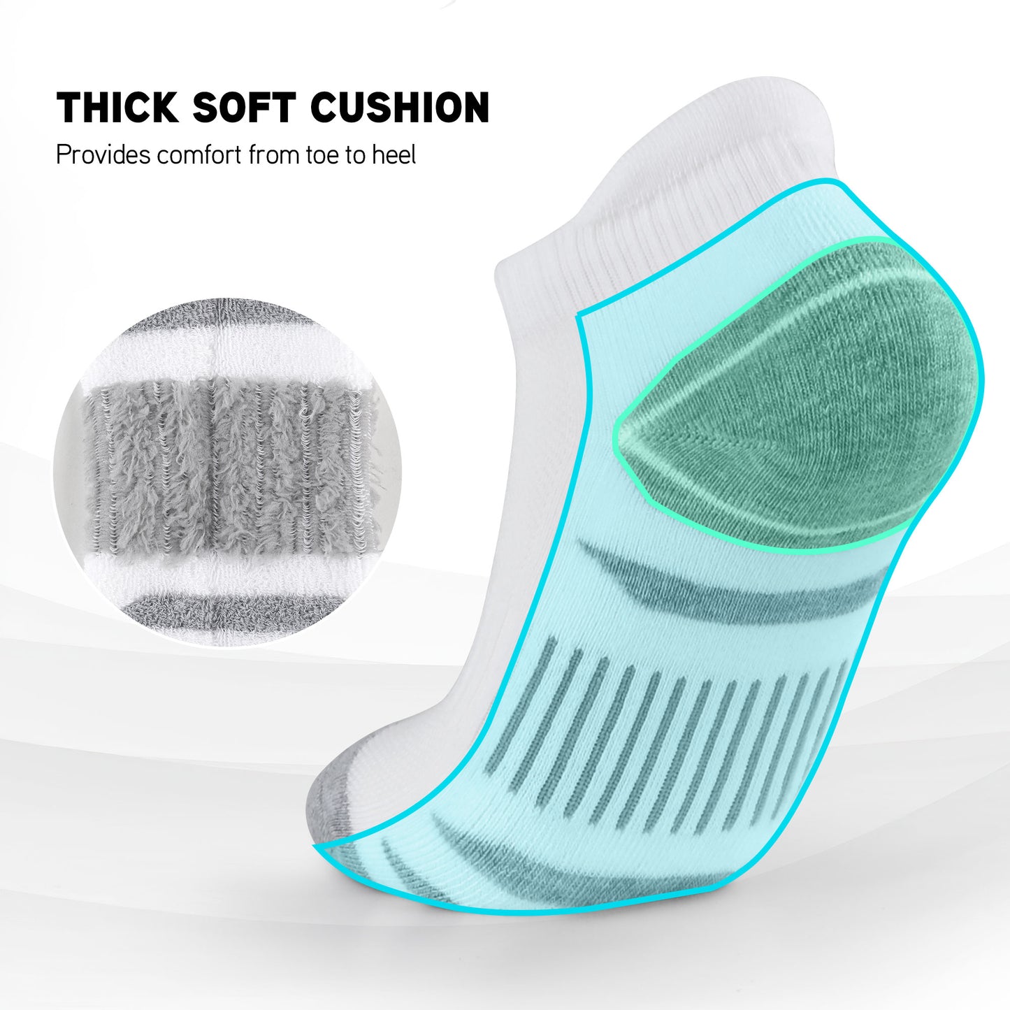 6 Pack Men's Ankle Socks Athletic Socks with Cushion Low Cut Socks Sports Socks for Women Men 6-9/9-12/12-14