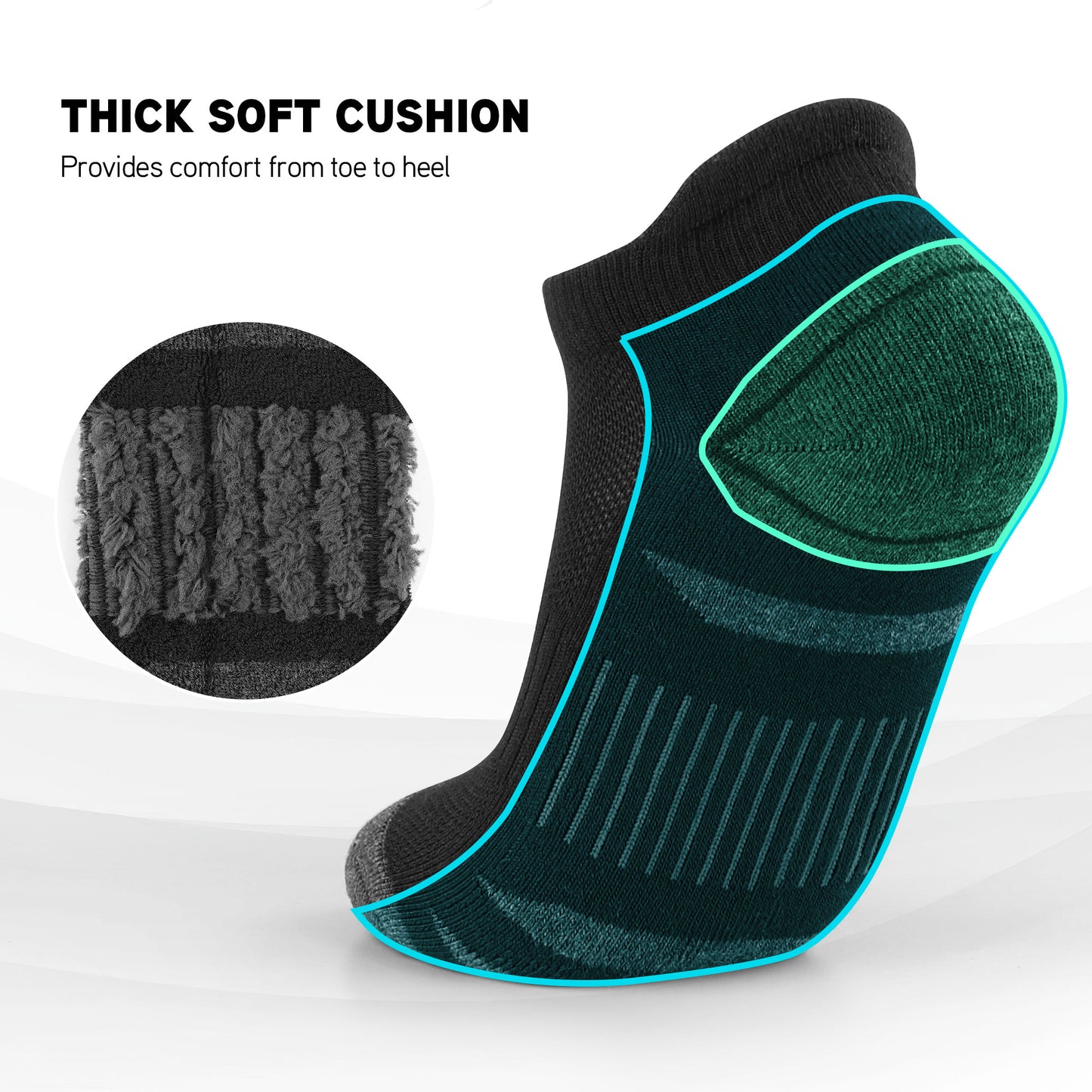 6 Pack Men's Ankle Socks Athletic Socks with Cushion Low Cut Socks Sports Socks for Women Men 6-9/9-12/12-14