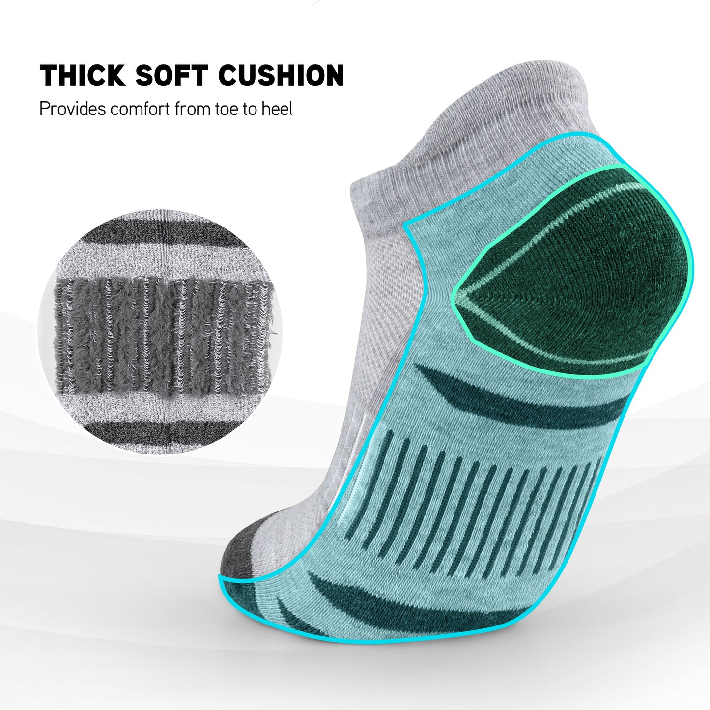 6 Pack Men's Ankle Socks Athletic Socks with Cushion Low Cut Socks Sports Socks for Women Men 6-9/9-12/12-14