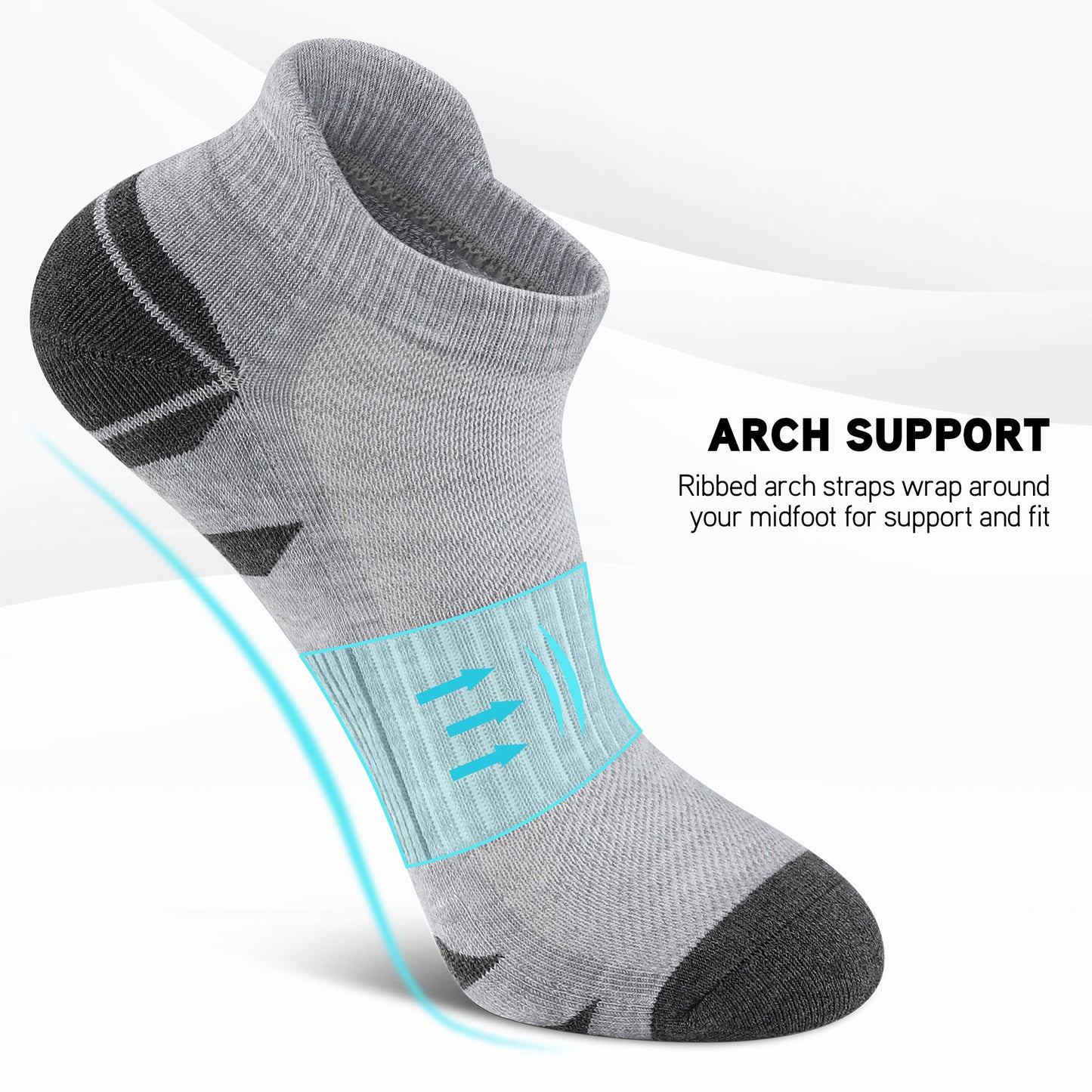 6 Pack Men's Ankle Socks Athletic Socks with Cushion Low Cut Socks Sports Socks for Women Men 6-9/9-12/12-14
